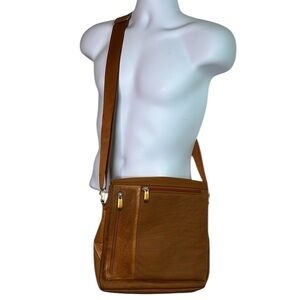 PIQUADRO Leather Canvas Crossbody Travel Messenger Bag Burnt Orange Organizer